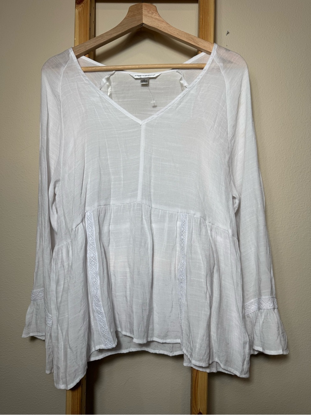 Counterparts White V-Neck Peasant Blouse NWT Size L